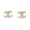 Pendientes Metálicos Doble C con Diamantes Dorados para Mujer