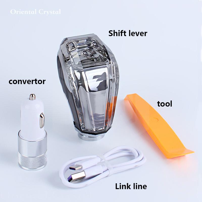 LED Suitable for Ford crystal shift knob, crystal illuminated gear head, seven color light, USB charging, crystal shift handball