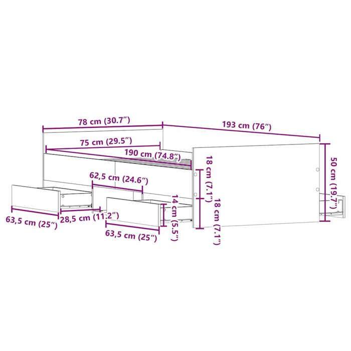 VidaXL Cadre de lit tête de lit et pied de lit gris sonoma 75x190 cm 3203822