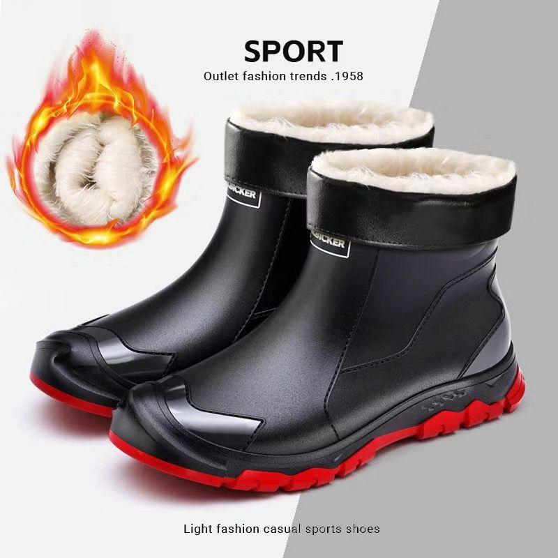 Fashion Short Rain Boots Men Go Out Versatile Rain Shoes Thick-soled Wear-resistant Water Shoes Non-slip Men