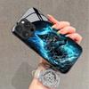 Gradient Blue Flame Wolf Pattern Tempered Glass Phone Case For iPhone 17 16 15 14 13 12 11 Pro Max 17Air 16E 7 Plus XR XS Cover