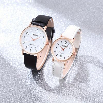 2pcs/set Couple Elegant Watch Set Black and White Dial PU Leather Strap Rose Golden Case Simple Watch | Couple Watches | Gifts