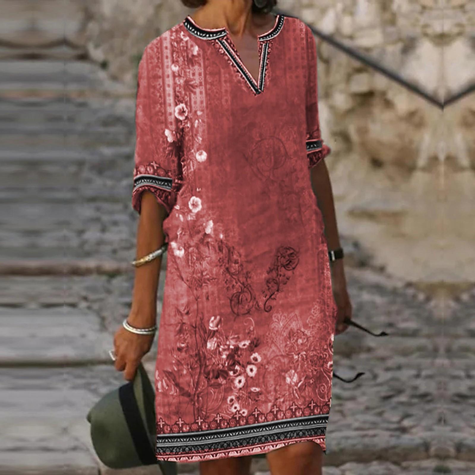 

Женское платье с круглым вырезом и украшением на пуговицах, женское винтажное длинное платье с коротким рукавом и цветочным принтом XL