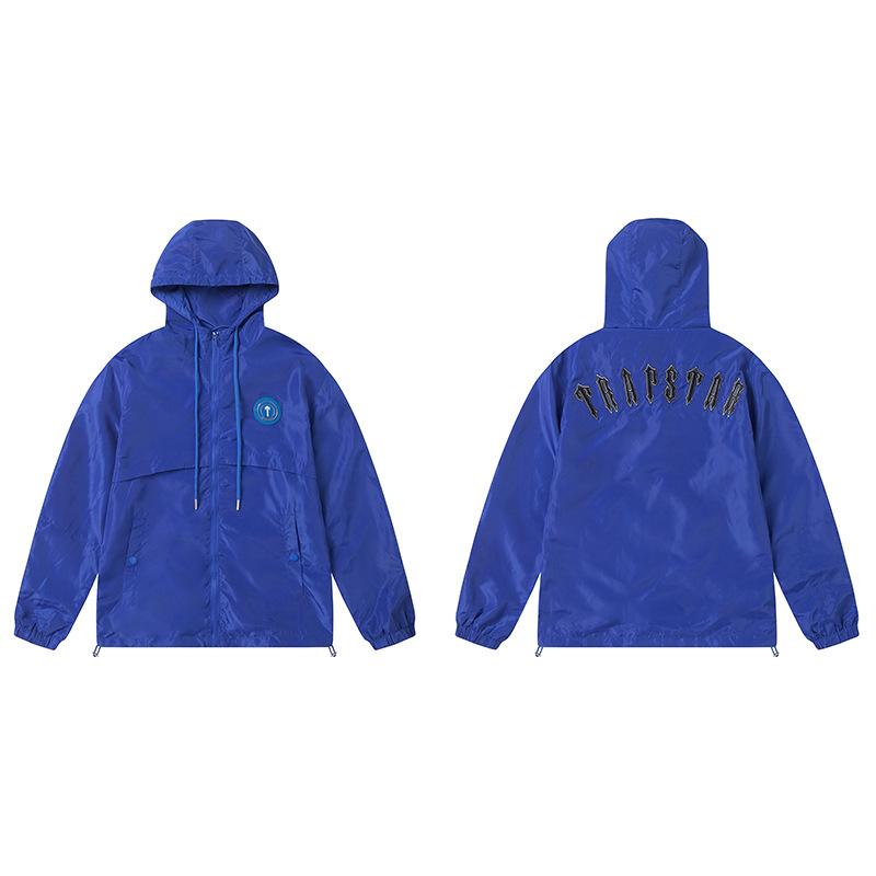 Trapstar Retro Cotton Jacket with Stand Collar and Small Embroidered Logo, Blue, Loose-Fit for Couples
