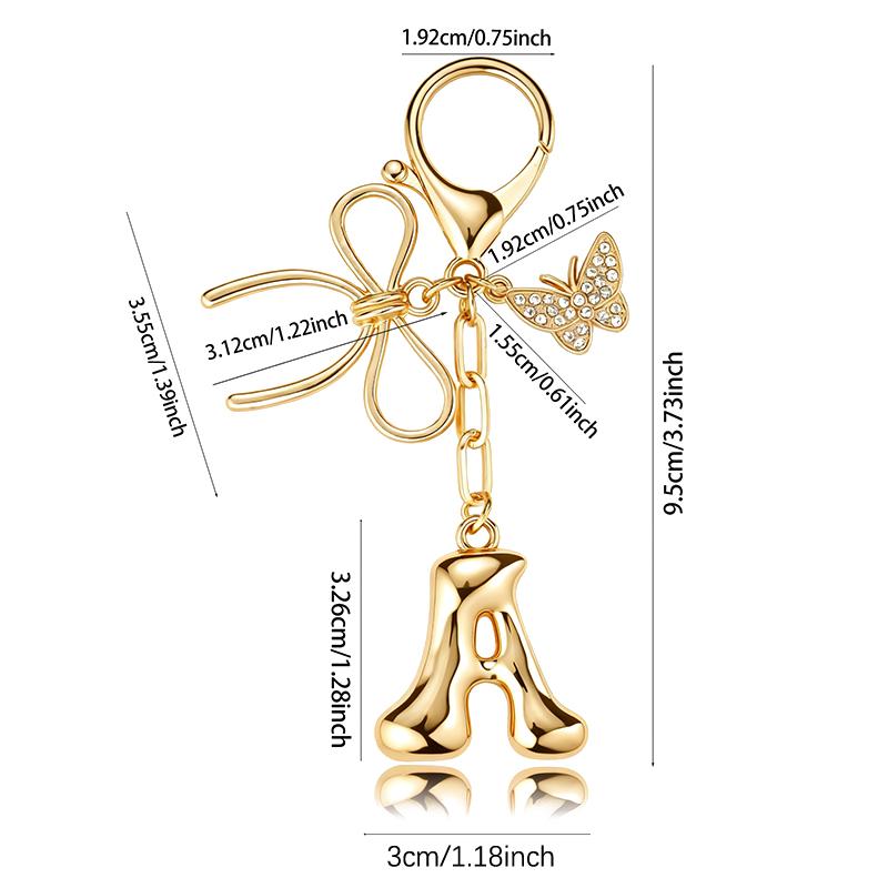 Chaveiro Fashion Borboleta Letra A-Z Feminino Menina Brilhante Fofo Mochila Chave de Carro Acessórios Cordão Pingente de Metal com Letra Presente