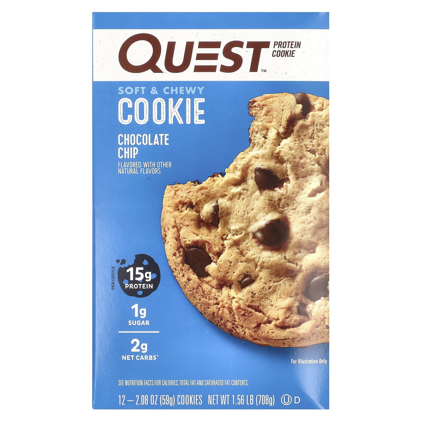 

Quest Nutrition, Protein Cookies, Chocolate Chip, 12 packets, 2.08 oz (59 g) each