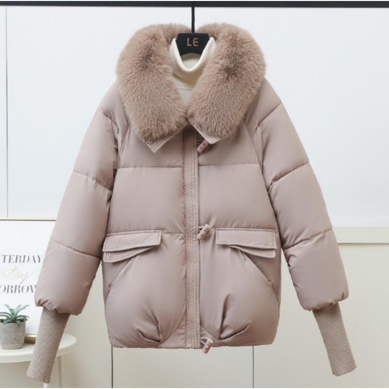 Women S Short Winter Padded Cotton Coat With Oversized Fur Collar Loose Fit