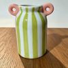 Ceramic Striped Flower Vase with Dual Handles Hand Painted Small Decorative Vase