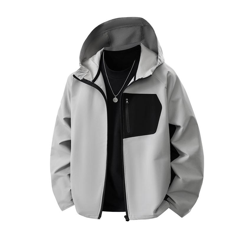 Autumn and Winter New Long-sleeved Men's Casual Fashion Sports Slim-fit Elastic Fitness Outdoor Top Men's Tooling Hooded Jacket