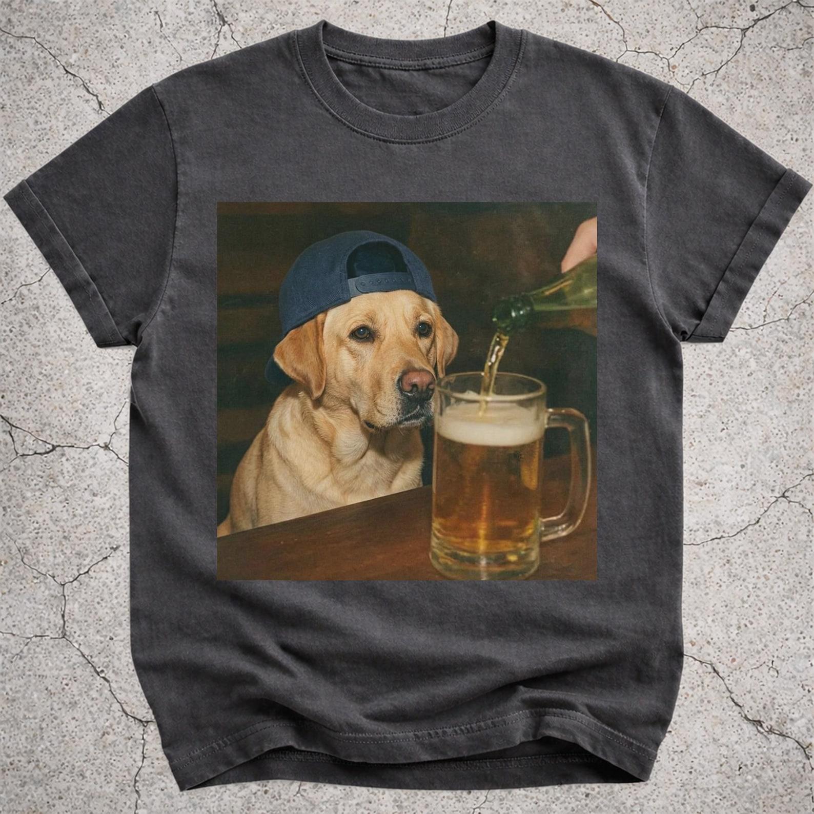 Yellow Lab Drinking Beer Shirt, Funny Labrador Beer Meme Tee, Silly Dog Graphic T-Shirt, Novelty Beer Lover Gift for Dog Mom Dad 3XL