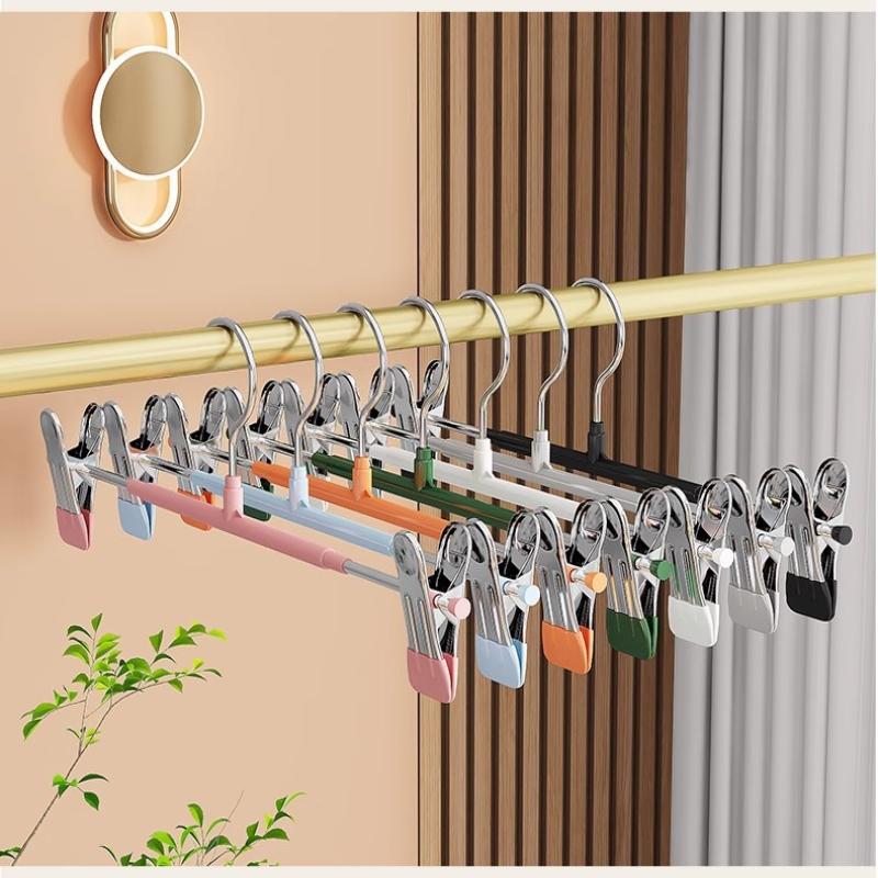 12Pcs Adjustable Metal Hangers With Clips, Non-Slip Space-Saving For Pants/Skirts & All Garments, Keep Clothes Tidy & Organized