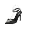 Black bag head sandals women's summer new thin heel love rhinestone strap empty sexy thin heel high heels