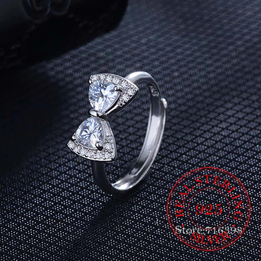 S925 Sterling Silver Bowknot Bow Knot AAA Zircon Rings for Women Fashion Wedding Engagement Party Gift Charm Jewelry