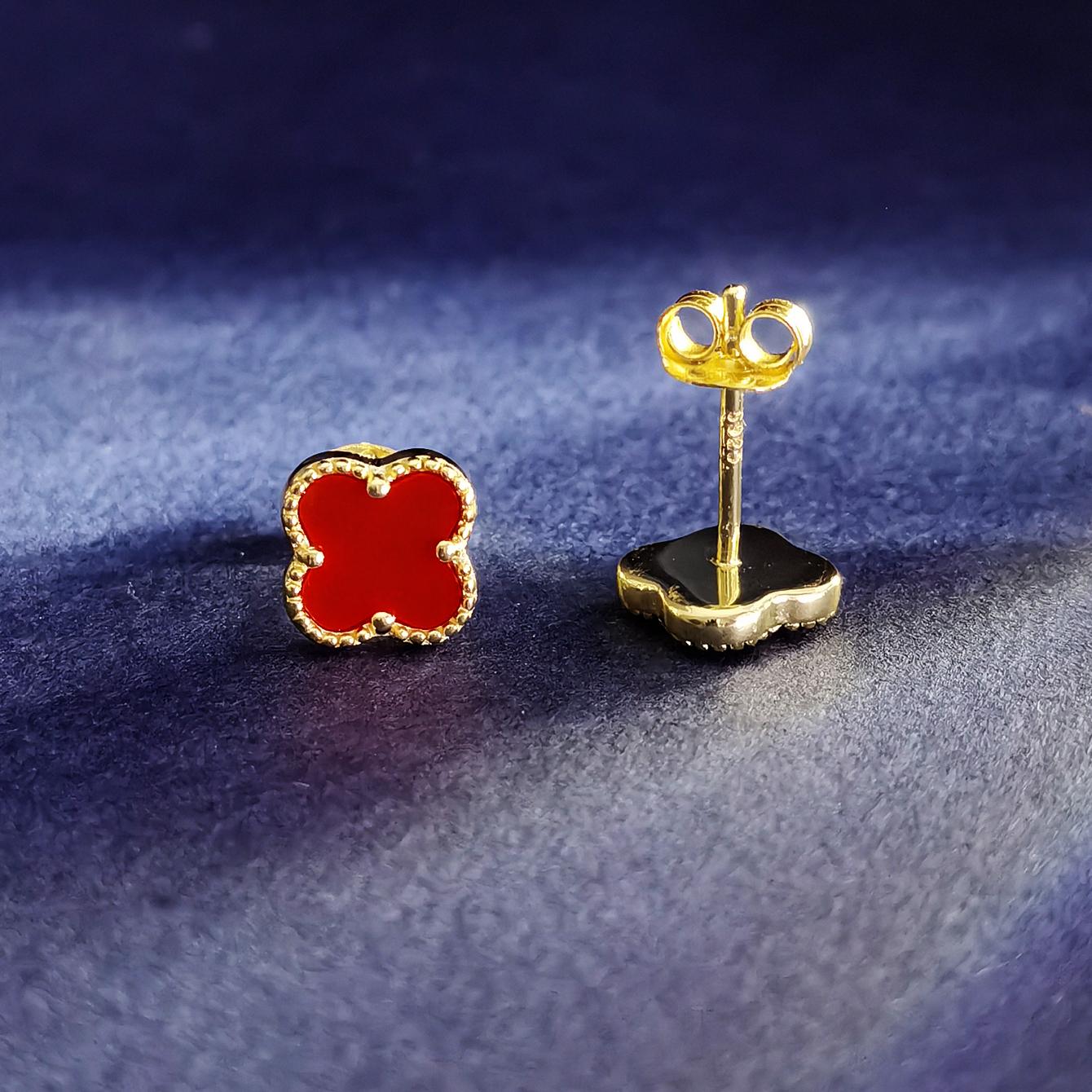 

Серьги-гвоздики из серебра 925 пробы с разноцветными цветами в виде четырех листьев, позолоченные 14-каратным золотом, белые ракушки, малахит, черный агат, красная бирюза, тигровый глаз