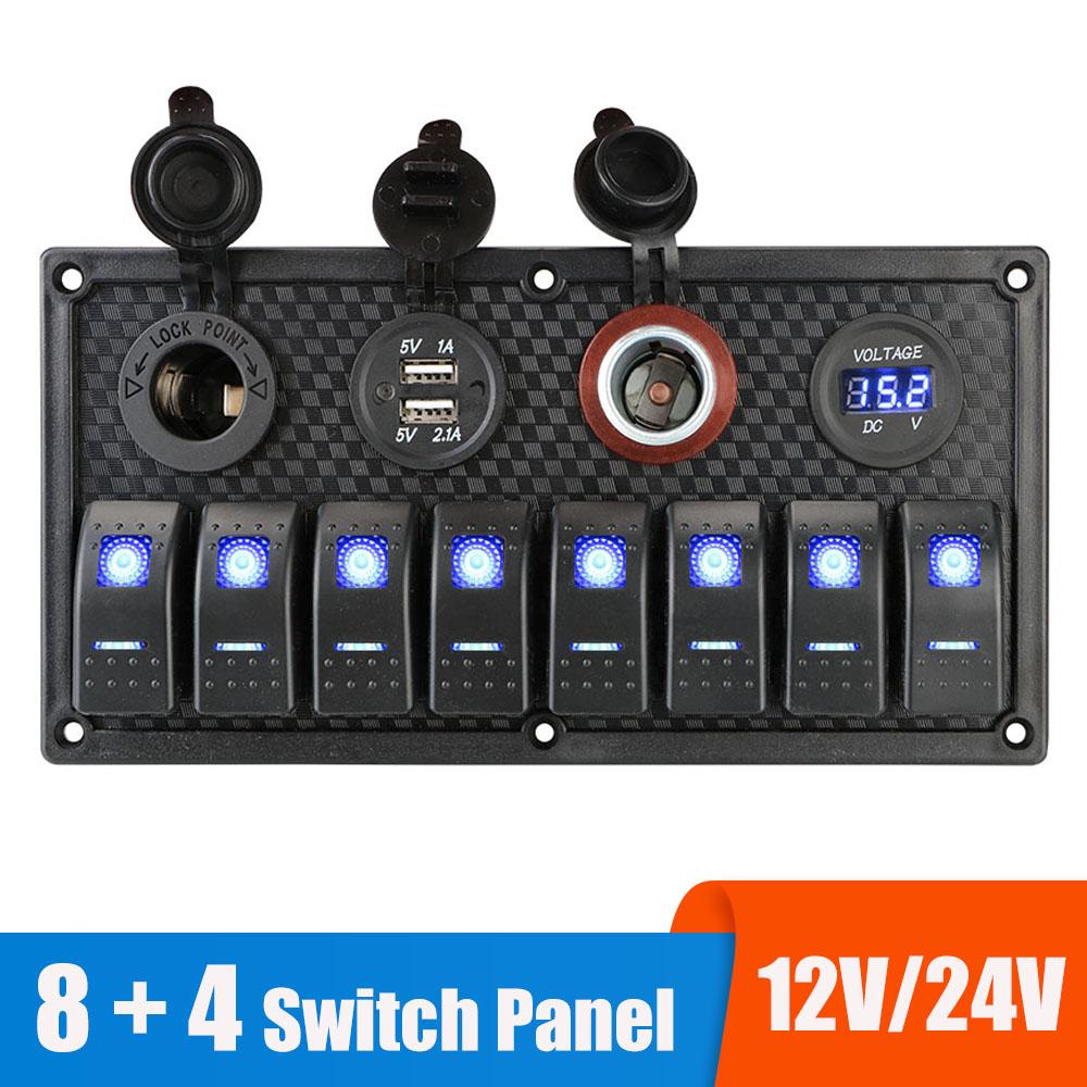 24V 12V Switch Panel 8 Buttons Car Light Toggle USB Chargers Power Adapter Caravan Accessories for Boat Van Truck Trailer Marine Battery Switches5