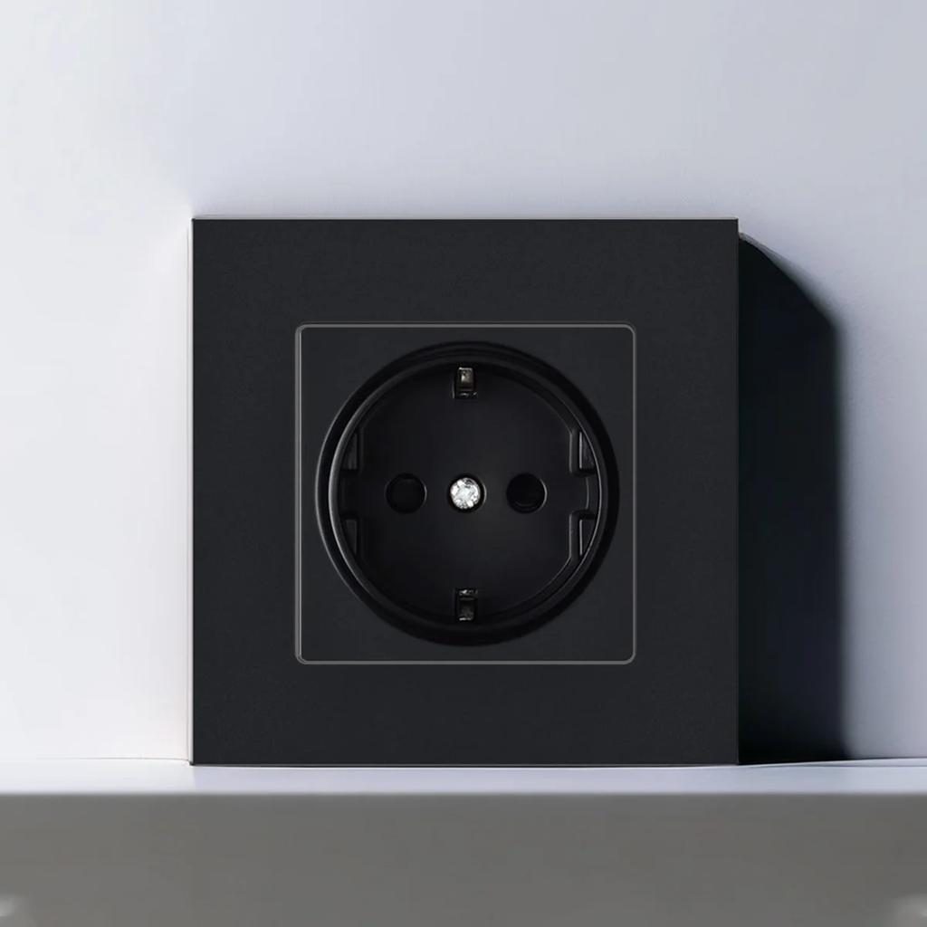 EU German Russian Standard Electrical Plug Socket Wall Power Outlet Panel 16A European RU Round Hole Power Outlet AC 250V Black