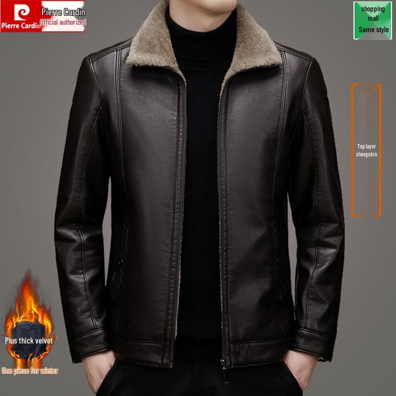 Pierre Cardin Men's Winter Sheepskin Leather Jacket with Fur Lining