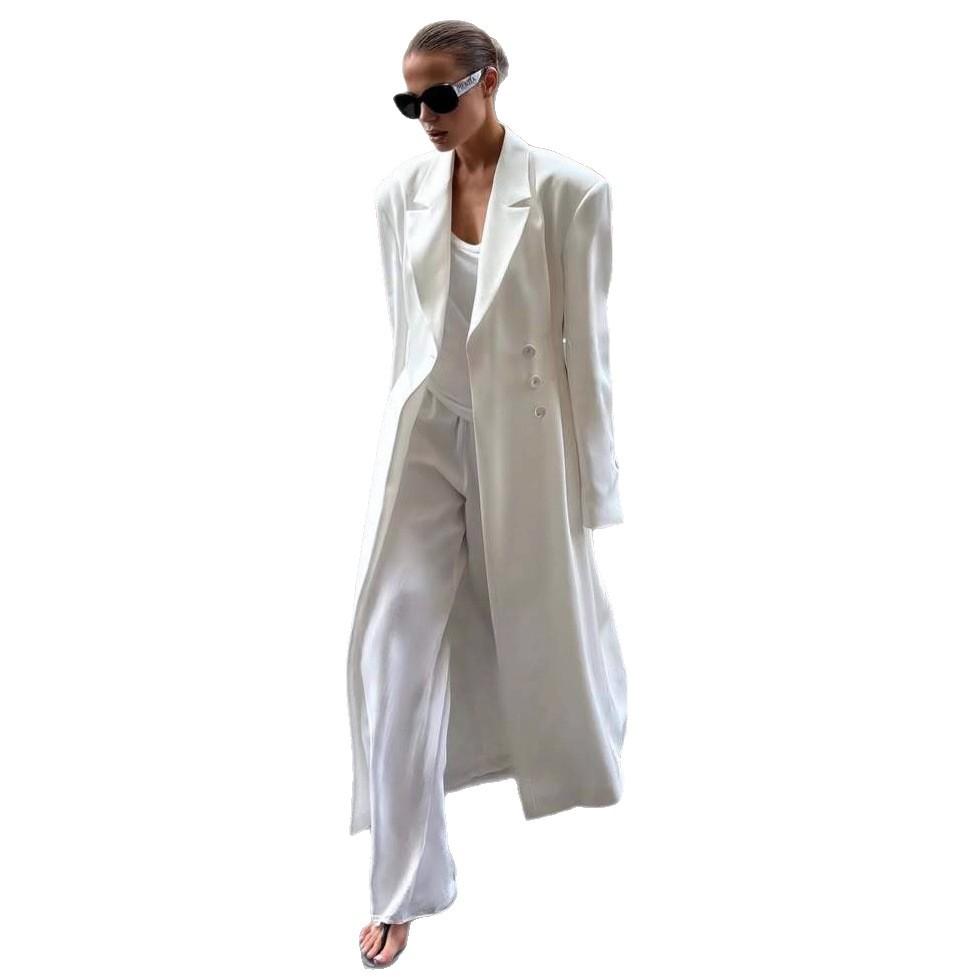 2025 Summer New Cross-border European and American Casual Workplace Elegant Long Trench Coat with Buttons, Elegant Goddess Long Sleeve and Long Pants