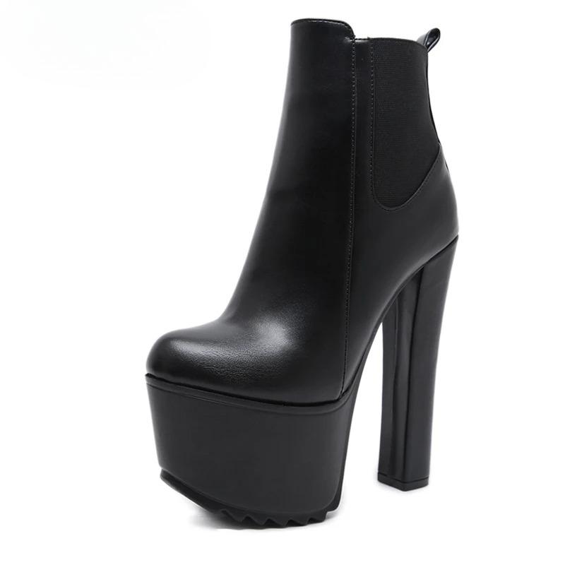 

Fashion Winter Platform High Heels Women Ankle Boots Black PU Leather Round Toe Zipper Female Designer Shoes 40 чёрный