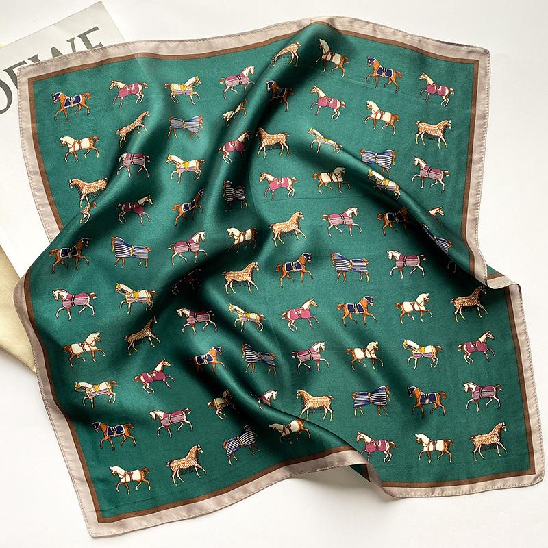 Luxury Brand Printed Hijab Scarf Elegant Thin Smooth Satin Shawl Summer Windproof Sunscreen Square Scarf For Women