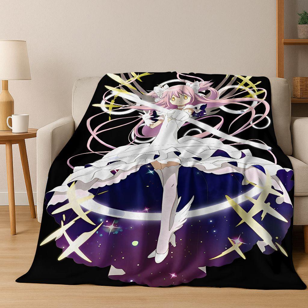 Cartoon Puella Magi Madoka Magica Girl Anime Art Flannel Blanket,Cozy Soft Throw Blanket for Home Bedroom Bed Sofa Cover Kids