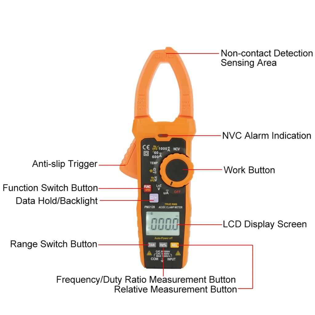 1000A Clamp Meter PEAKMETER PM2128 Handheld Digital AC/ Voltage Current Clamp Meter Resistance Capacitance Digital Clamp Meter