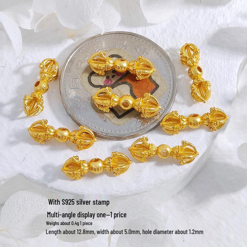Gold-Plated S925 Sterling Silver Vajra Pestle Spacer Beads for DIY Braided Rope Beading Wenwan Accessories.