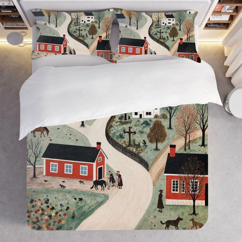3-Piece Bedding Pillowcase Quilt Cover Set Autumn Pastoral Landscape 2D Digital Printing Suitable For Bedroom Dormitory Decor