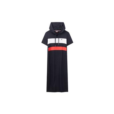 Logo Print Casual Sports Slim Fit Knit Comfortable Soft Hooded Short Sleeve Dress Women Dresses Legendary-Blue F11W021399ANV