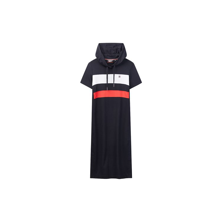 

FILA Logo Print Casual Sports Slim Fit Knit Comfortable Soft Hooded Short Sleeve Dress Women dresses Legendary-Blue F11W021399ANV M
