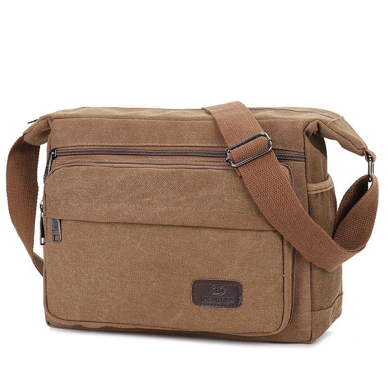

Trendy Men s Crossbody Bag Canvas Material Spacious Casual Travel Versatile Pockets кофейный