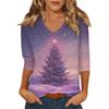 Women's Casual Fashionable Sexy Comfortable V-Neck Christmas Three-Quarter Sleeve Top