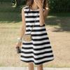 Women Casual Round Neck Stripe Sleeveless Tank Dress