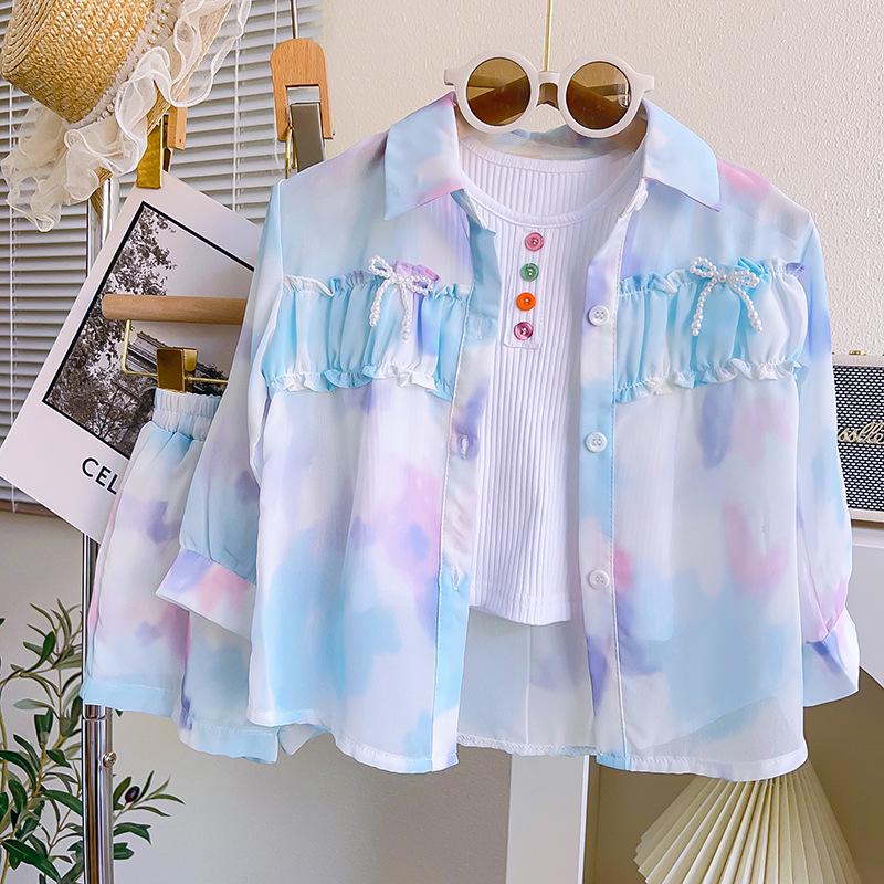 New Girls' Toddler Colorful Summer Sunscreen Shirt & Three-Piece Set TX889