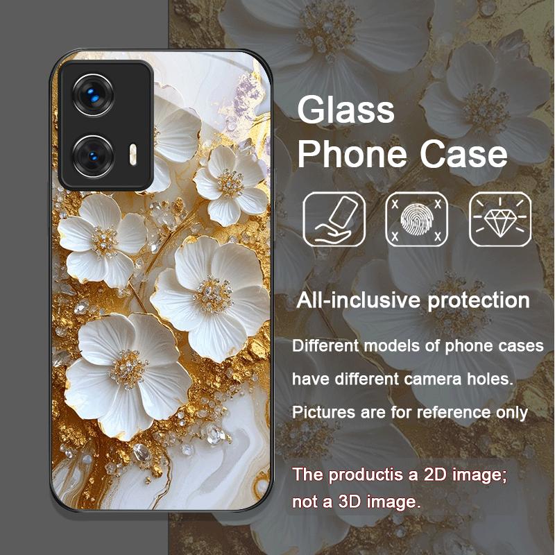 Aesthetic Flower Marble Texture Art Tempered Glass Phone Case for Motorola Moto G85 G84 G75 Edge 50 Fusion 40 Neo 30 Pro Covers
