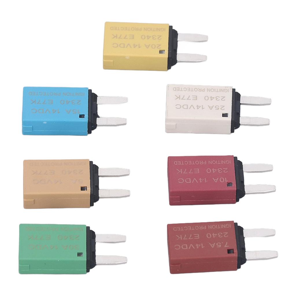 Conjunto de 7 Peças Disjuntor de Rearme Automático 5A 7.5A 10A 15A 20A 25A 30A Fusível de Lâmina ATC ATO para Carro Barco RV