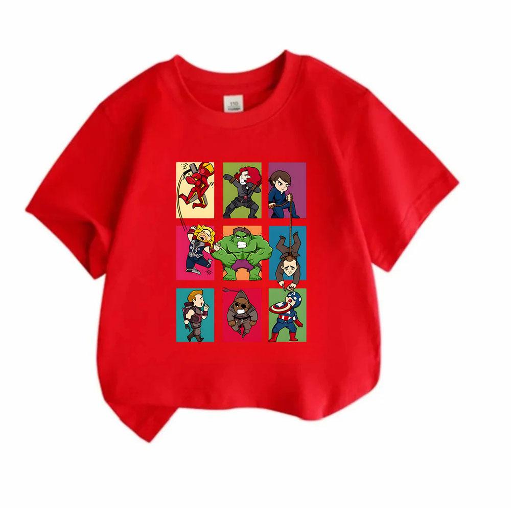 Kids Boys Girls 100% Cotton Crew Neck Short Sleeve T-Shirt Cute Superhero Chibi Group Print Casual Soft Breathable Tee for Daily Wear Summer Tops for