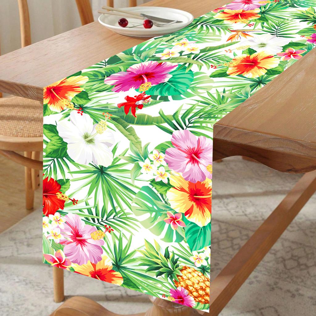 Summer Hawaiian Floral Table Runner Flamingo Birthday Party Decor Kids Aloha Hawaii Tropical Party Supplies Dining Table Decor