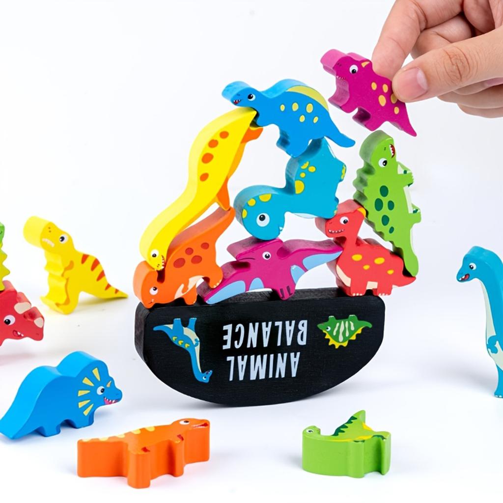Happy Stacking Dinosaurs,Wooden Stacking Toy For Toddlers, Colorful Dinosaur Balancing Activity Toy, Improves Fine Motor Skills And Dexterity