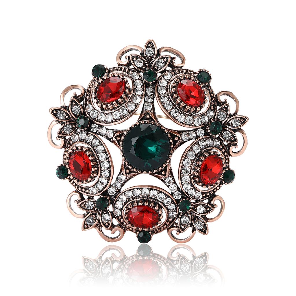 Vintage Baroque Alloy Rhinestone Flower Brooch Temperament Versatile Men'S And Women'S Sweater Coat Corsage Ornament Pin