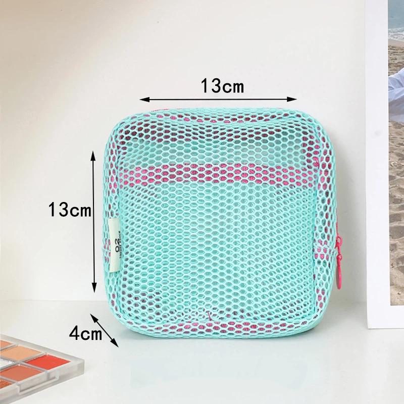 4Pcs Small Mesh Beach Pouch Clear Cosmetic Bag With Detachable Wrist Strap Travel Organizer For Sunscreen Keys Cables