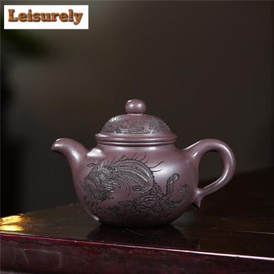 Teiera in argilla viola Yixing fatta a mano da 330 ml, pentola Phoenix fatta a mano, minerale grezzo, bollitore di fango azzurro con colino, set da tè Zisha, stoviglie regalo