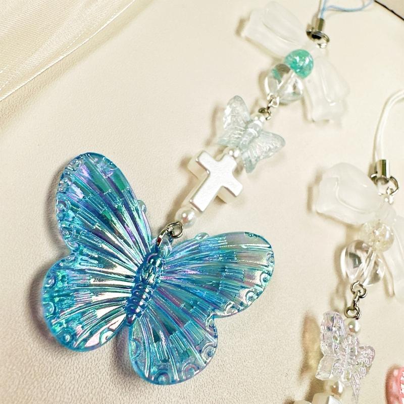 Elegant Butterfly Phone Lanyard Multipurpose Phone Charm Ornament Acrylic Pendant Mobile Accessory for Women Daily Use
