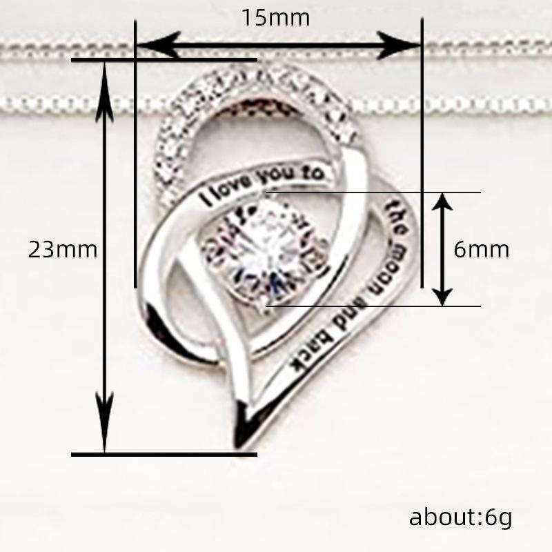 "I Love You to the Moon and Back" Engraved Crystal Pendant Necklace for Women, Sentimental Heart Jewelry Gift