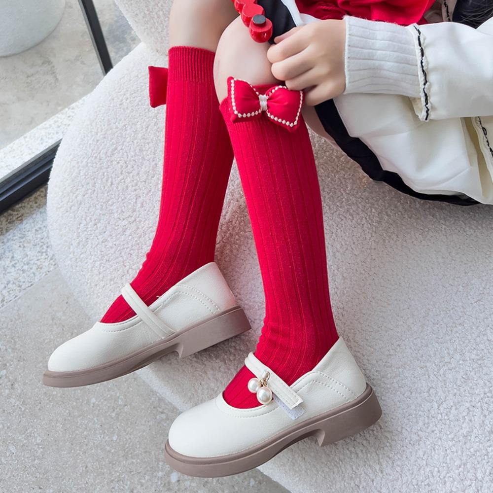 

Cotton Bow Hosiery for Kids Middle Tube Children Long Socks Cute New Year Red Socks Home Socks Style6