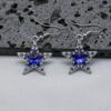1 Paar Vintage Gothic Stil Glitzernde Strassdekor Sternförmige Hängeohrringe Blauer Mittelstein Goth Schmuck