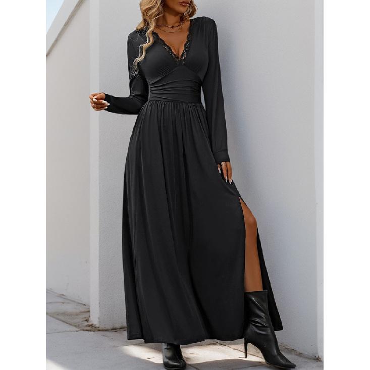 New Fashion Printed Daily Versatile Women'S Summer Loose And Casual Solid Color Cotton And Hemp Long Dress