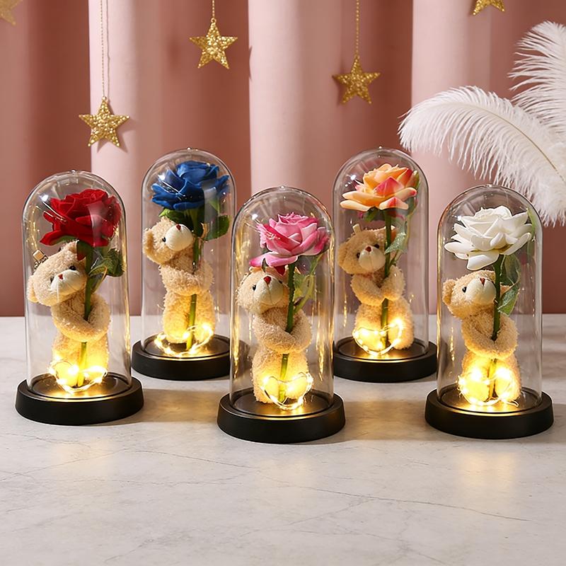 Artificial Rose Flowers Eternal Rose LED Valentine Day Gifts Foil Flower in Glass Cover Simulation Rose Flower Mothers Day Gift