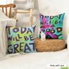 Creative Watercolor Words Cushion Cover Natural Linen Organic Fabric DoubleSided Printing Couch Pillow Covers Home Decor