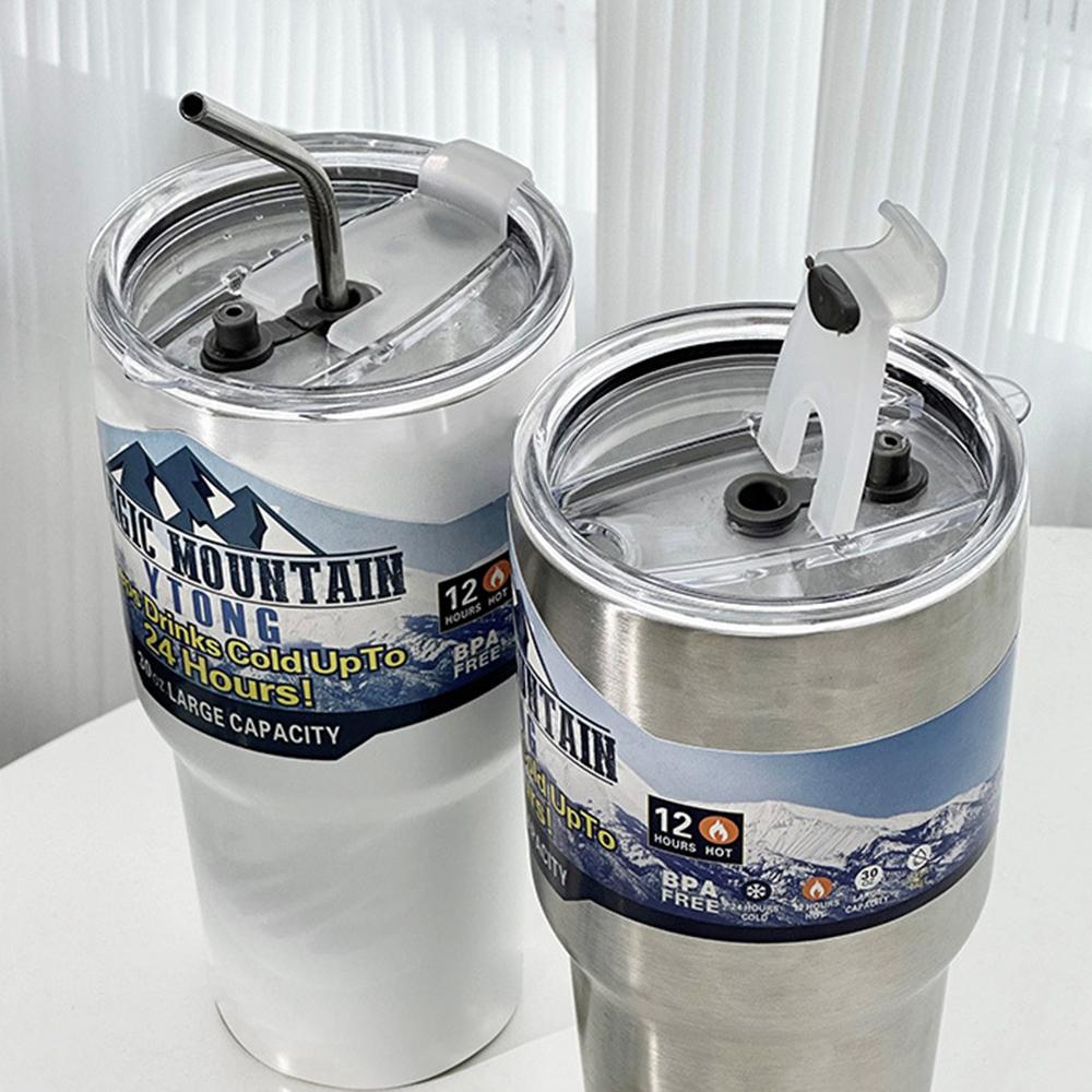 Stainless Steel Portable Coffee Cup With Lid And Straw, Hot And Cold Spill-Proof Travel Cup, Suitable For Cars, Daily, Travel